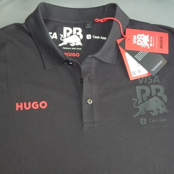 NWT HUGO BOSS x Running Bulls Formula One Team Pique Polo Shirt Black Men’s XL - Picture 3 of 7